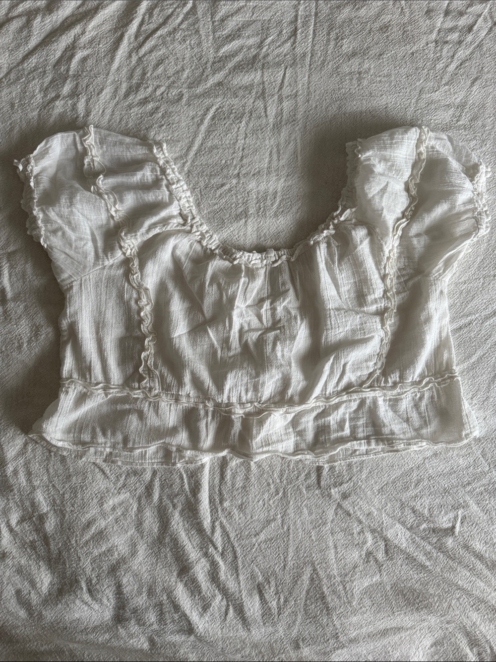 White Ruffle Button-Front Crop Top - Picture 4 of 4
